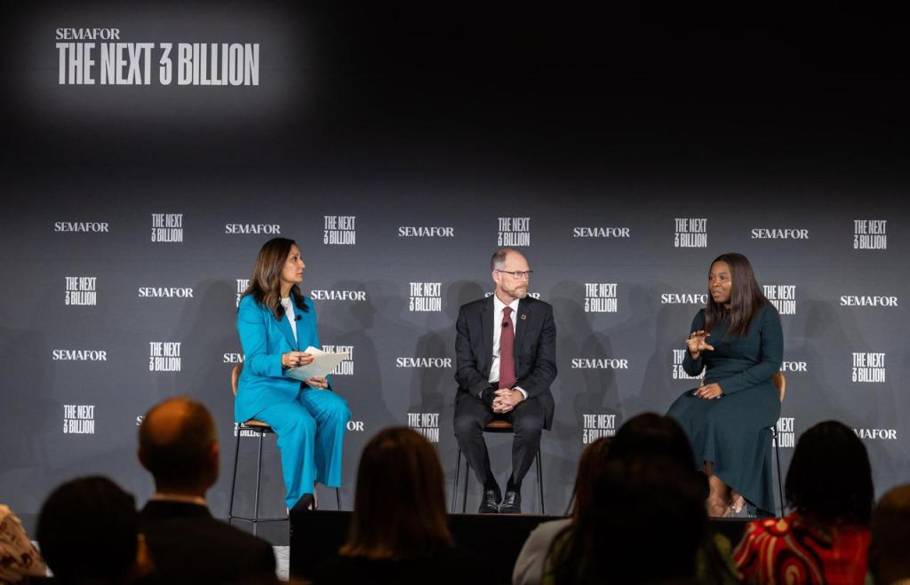 Amna Nawaz with Mark Suzman, CEO of the Gates Foundation & Nompilo Morafo, MTN Group Chief Sustainability and Corporate Affairs